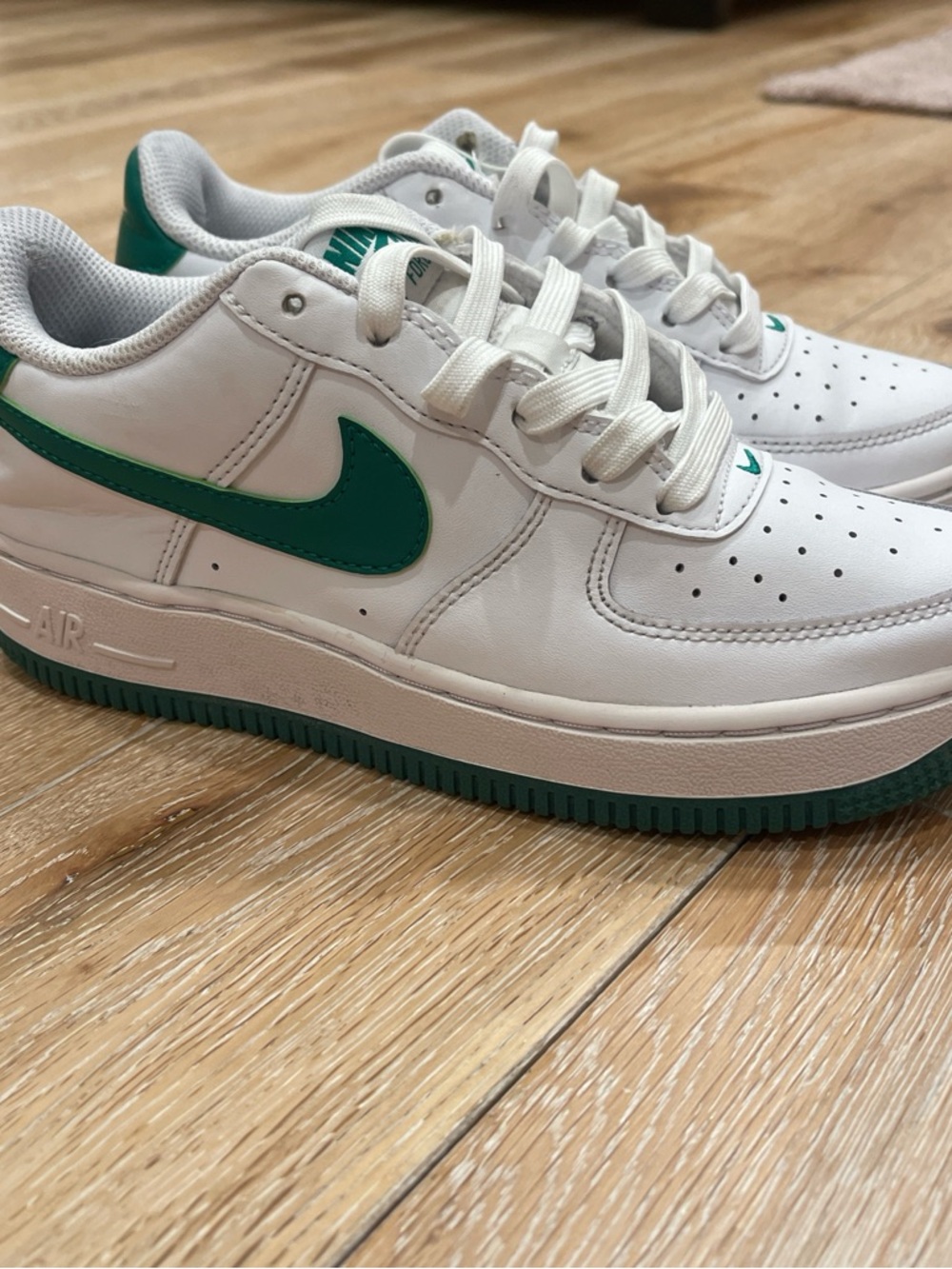 Nike White Sneakers with Green Swoosh